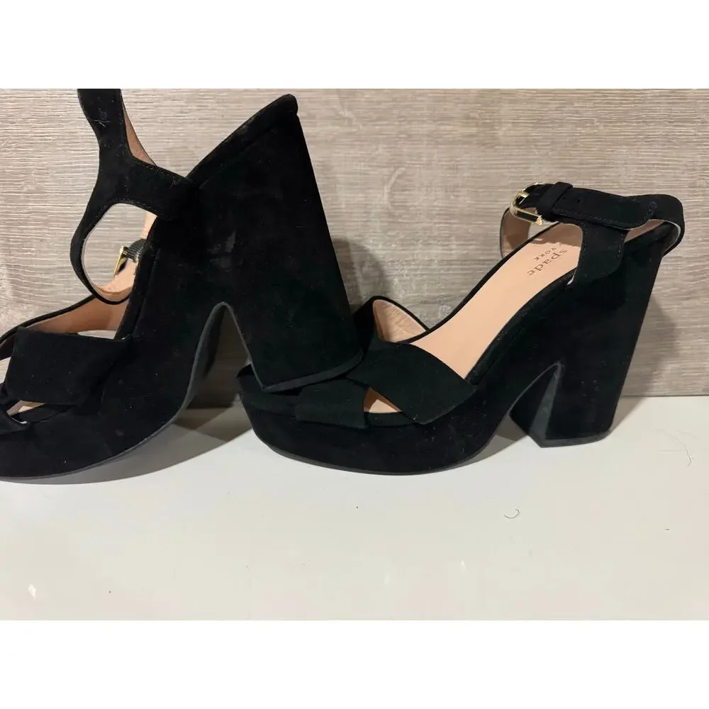 Kate Spade New York Black Suede Platform Sandals Heels Women’s Size 8.5B